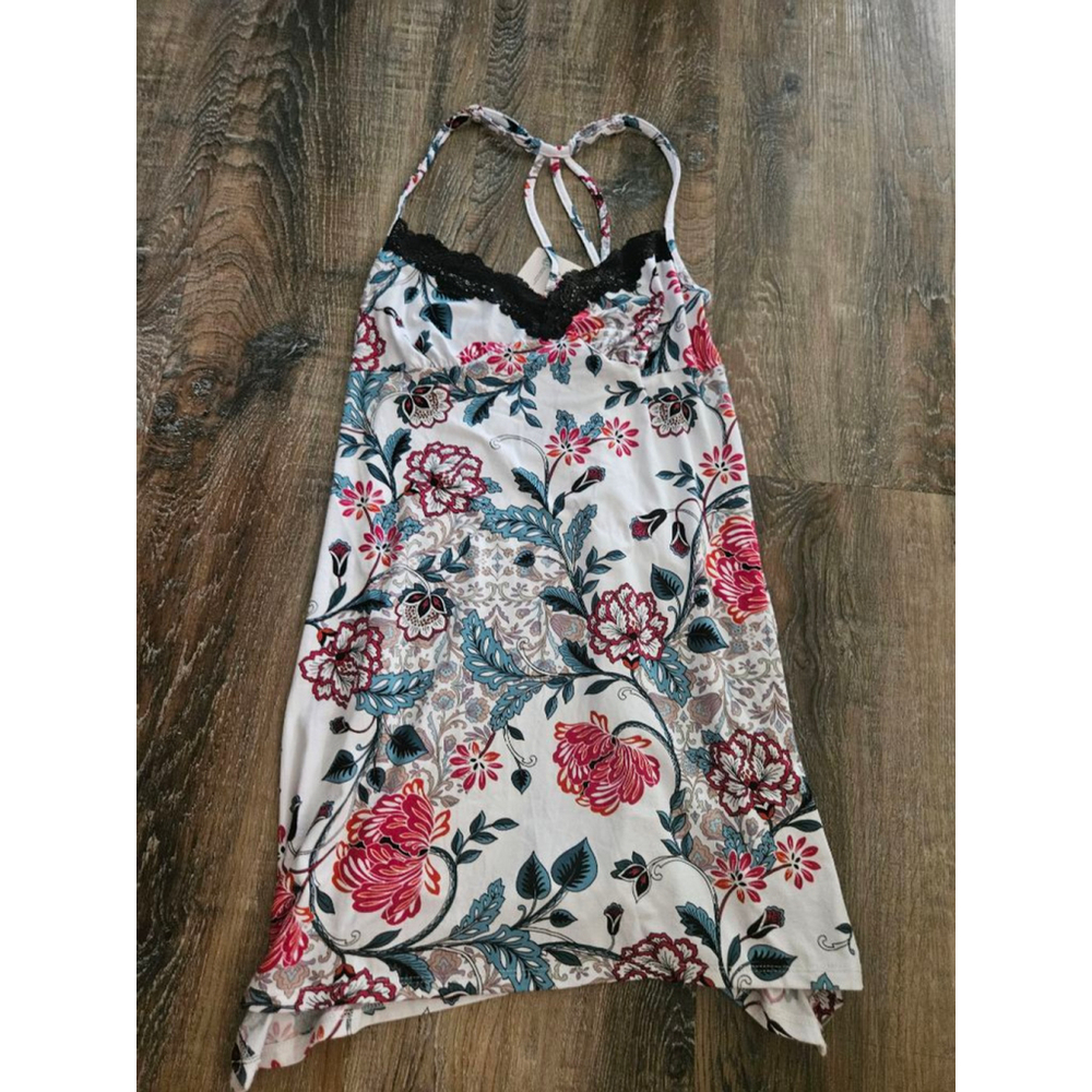 Women's Secret Treasures White Pink Blue Floral Chemise Nightgown